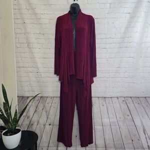 Vtg 90s Jostar Red Slinky Top & Pants Set  Womens Sz  Large Shawl Neck Pullover